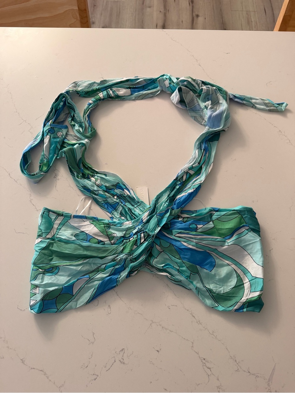 Olivaceous Teal, Blue & Green Sarong Style Top
